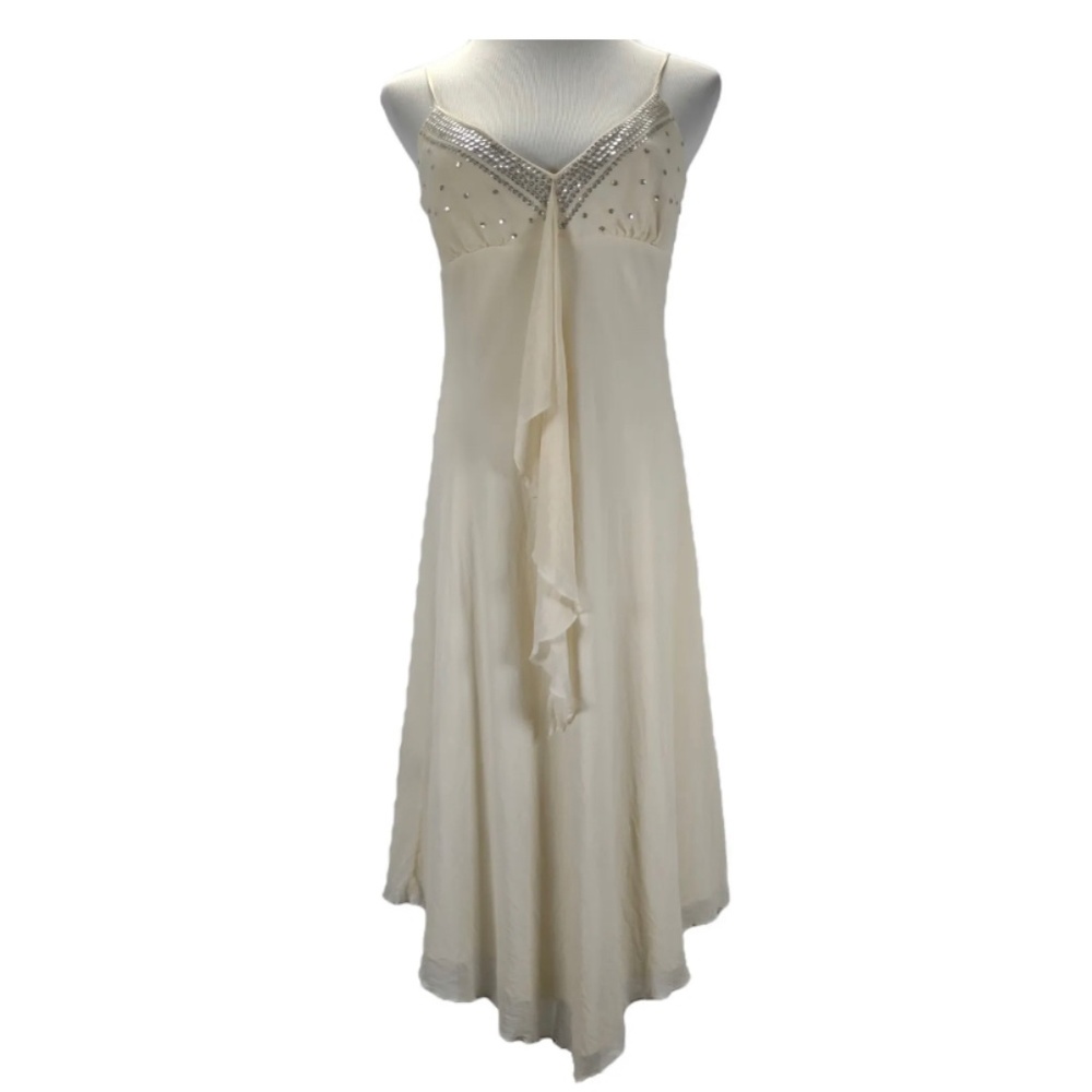 BCBG Paris Empire Waist Slip Dress Size M Ivory Silk Sequins Vintage 00s Y2K